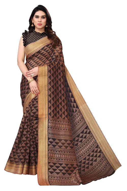Zari Patta Gold 3  Regular Wear Handloom Wholesale Printed Saree Catalog
